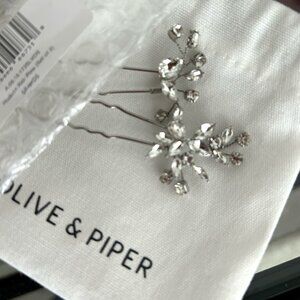 Olive & Piper Silver Plated Crystal Floral Vine Wedding Hair Pins 2 in the set